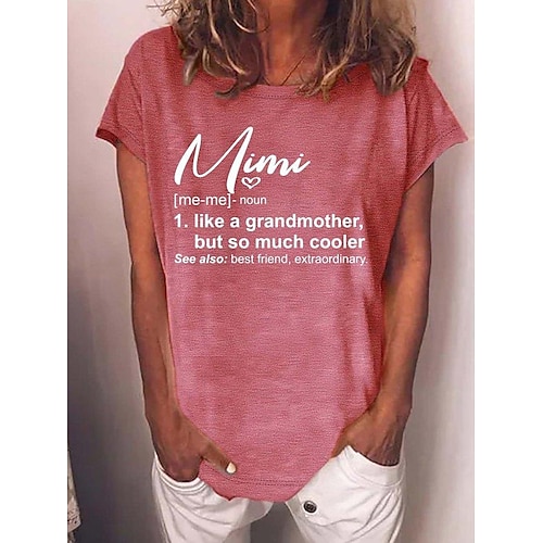 

Mulheres Camiseta Preto Rosa Azul Mãe Letra Imprimir Manga Curta Diário Final de semana Básico Engraçado Decote Redondo Padrão Pintura S