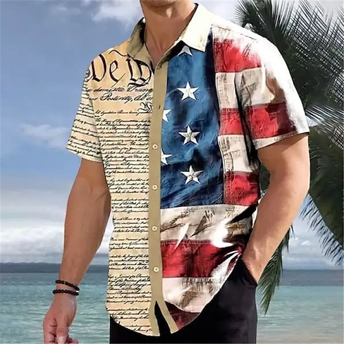 

Муж. Рубашка Гавайская рубашка Графические принты Американский флаг Отложной Белый Красный Хаки ЧерныйСерый Серый на открытом воздухе Для улицы Короткие рукава С принтом Одежда