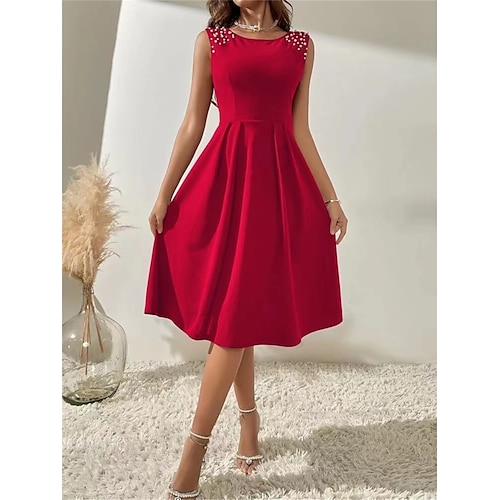 

Per donna Abito da lavoro Abito semi formale Di tendenza Vestito longuette Increspato Girocollo Senza maniche Liscio Standard Nero Rosso Blu Estate Primavera S M L XL