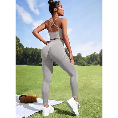 Women's Workout Sets 2 Piece Solid Color Clothing Suit Dark Grey Dark Pink  Spandex Yoga Fitness Gym Workout Tummy Control Butt Lift Breathable  Sleeveless Sport Activewear Stretchy Slim 2024 - $27.99