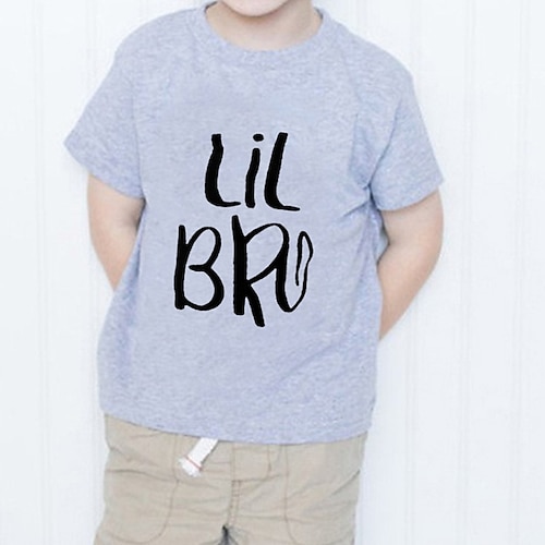 

Familie udseende T-shirt Bogstaver udendørs Crewneck hvid - lil bro sort-lil bro grå - storebror Kortærmet Sej Matchende outfits
