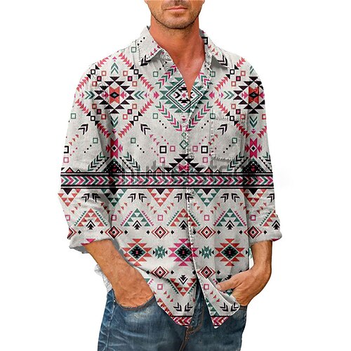 

Herren Hemd Stammes Grafik-Drucke Vintage Umlegekragen Grau Strasse Casual Langarm Button-Down Bedruckt Bekleidung Modisch Strassenmode Designer Weich