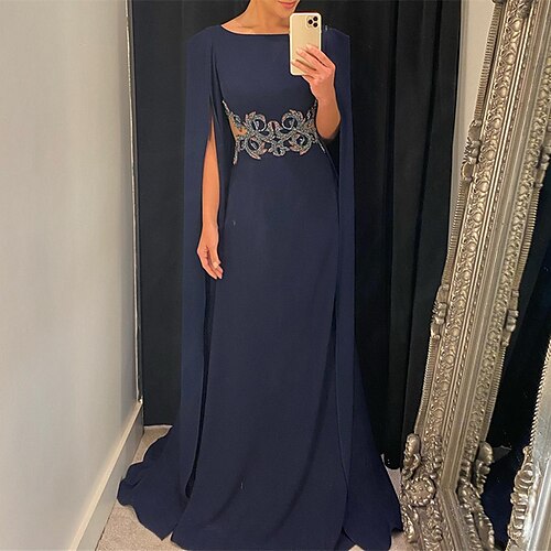

Linea-A Vestiti da sera Maxi Vestito Formale Strascico di corte Senza maniche Con decorazione gioiello Chiffon elasticizzato con Scialle 2023