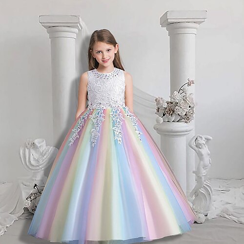 

Bambino Da ragazza Vestito da festa Tinta unica Fiore decorativo Abito in tulle Maxi Vestito Prestazioni Retato Girocollo Senza maniche Elegante Vestito 4-13 anni Estate Multicolore