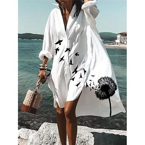 

Per donna Abito chemisier Abito casual Vestito svasato Mini abito Esterno Giornaliero Da mare Poliestere Di tendenza Informale Colletto Pulsante Stampa Manica lunga Estate Primavera Autunno 2023