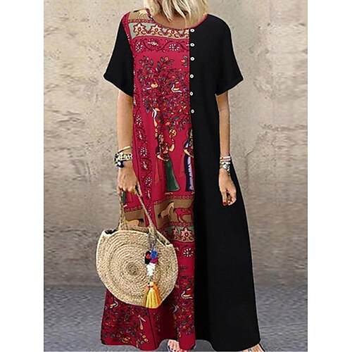 

abito maglione lungo da donna maxi abito maglione abito maglione casual una linea abito maglione stampa abito maglione tribal vintage all'aperto quotidiano weekend stampa mezza manica girocollo abito