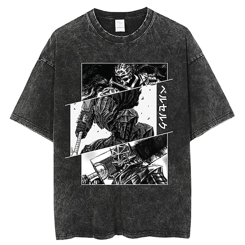 

Berserk Guts T-shirt Oversized Acid Washed Tee Print Graphic T-shirt For Men's Women's Unisex Adults' Acid Wash 100% Polyester Casual Daily