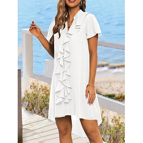 

Dame Skjortekjole Hverdagskjole Midikjole udendørs Daglig Polyester Klassisk Afslappet Krave Drapering Knap Kortærmet Sommer Forår 2023 Løstsiddende Sort Hvid Grøn Ren farve S M L XL 2XL