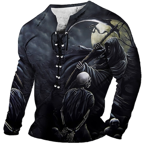 

Per uomo maglietta Pop art Teschi Colletto Abbigliamento Stampa 3D Giornaliero Per uscire Manica lunga Lacci Stampa Di tendenza Originale Comodo