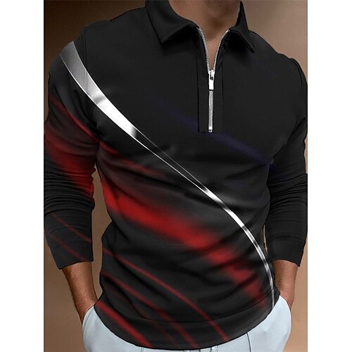 

Per uomo POLO Polo con zip Camicia da golf Golf Gradiente Stampe astratte Lineare Collo ripiegabile Nero Esterno Strada Manica lunga Cerniera Stampa Abbigliamento Di tendenza Streetwear Originale