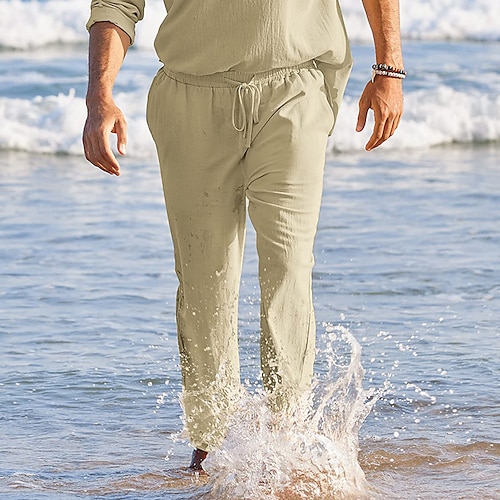 

Herre Linbukser Bukser Sommerbukser Strandbukser Snorer Elastisk midje Rett ben عادي Komfort Pustende Avslappet Daglig Ferie Lin / bomullsblanding Gatemote Designer Svart Kakifarget