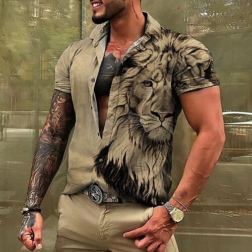 

Per uomo Camicia Camicia hawaiana Animali Leone Stampe astratte Collo ripiegabile Blu Verde Cachi Grigio Esterno Strada Maniche corte Stampa Abbigliamento Di tendenza Streetwear Originale Morbido