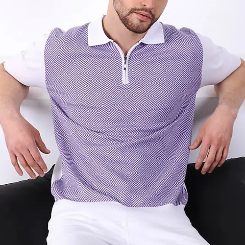 

Per uomo POLO Camicia da golf Golf Informale Per eventi Bavero Chiusura lampo quarto Manica corta Di tendenza Essenziale Color Block Chiusura lampo quarto Estate Standard Viola POLO