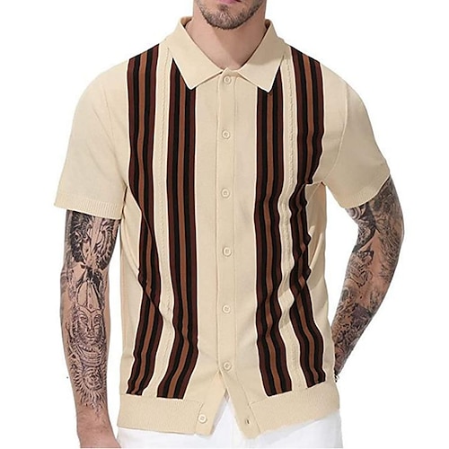 

Herre Polo Strik Polo Forretning Daglig Knaphul Kort Ærme Stilfuld Klassisk Stribet Strikket Sommer Forår Grøn Beige Polo