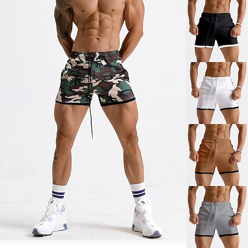 

Herre Løbeshorts Træningsshorts Snørelukning Sidelommer Shorts Atletisk atletiktøj Åndbart Blød Hurtigtørrende Fitness Gym Træning Løb Sportstøj Sportstøj Camouflage Sort Hvid Mørk Marineblå