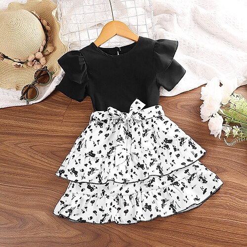 

2 pezzi Bambino (1-4 anni) Da ragazza Tinta unica Girocollo Vestiti Impostato Manica corta Attivo Prestazioni 3-7 anni Estate Nero