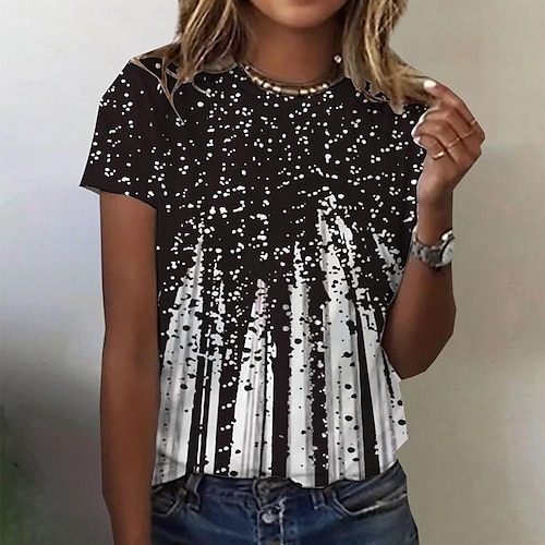 

T shirt Tee Femme Noir Pois Imprimer Manche Courte du quotidien Fin de semaine basique Col Rond Normal Standard Peinture S