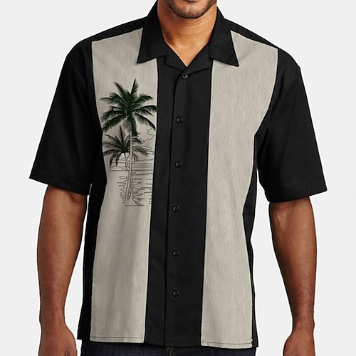 

Herre Skjorte Hawaii skjorte Bowling skjorte Button Up skjorte Sommer skjorte Grå Kort Ærme Træ Grafiske tryk Knaphul Gade Ferierejse Trykt mønster Tøj Mode 1950'erne Fritid