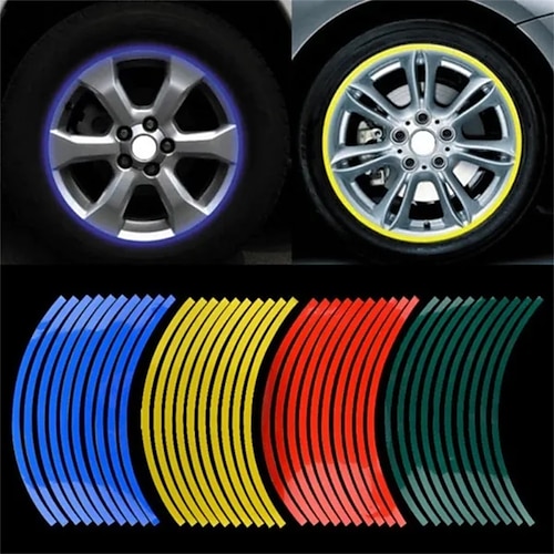 

16 unids/set de tiras de seguridad nocturna a la moda, calcomanías impermeables para neumáticos de ruedas, pegatinas reflectantes para llantas, cinta decorativa para motocicleta con cambio de color