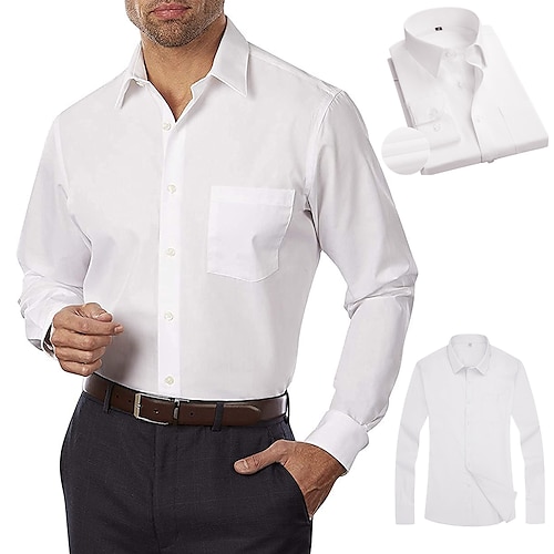 

Men's Dress Shirt Button Up Shirt Collared Shirt French Cuff Shirts Turndown All Seasons Long Sleeve Black White Pink Waves Wedding Work Clothing Apparel Button-Down