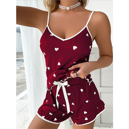 

Per donna Pigiami Top e pantalone del pigiama Completi Con cuori Puois Informale Comoda Dolce Interni Giornaliero Da letto Poliestere Traspirante cinghie Senza maniche Senza maniche Pantaloncini