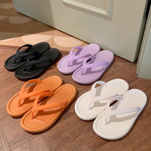 

Dame Tøfler Flip-flops Flate sandaler Flip-Flops Innendørs tøfler utendørs Hjem Daglig Sommer Flat hæl Åpen Tå Fritid Søt Gange PVC Tøfler Ensfarget Svart Hvit Lilla