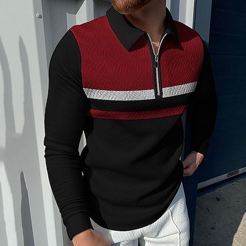 

Herre Zip Polo Golftrøje Arbejde Dagligdagstøj Kvartals lynlås Langærmet Mode Klassisk Stil Farveblok Kvartals lynlås Forår Efterår Sort Blå Mørkegrå Zip Polo