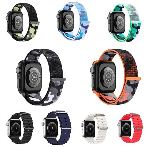 

6er Pack Ocean Armband Sport Loop Kompatibel mit Apple Watch Armband 38mm 40mm 41mm 42mm 44mm 45mm 49mm Geflochten Elasthan Verstellbar Nylon Weiches Silikon Ersatzarmband für iwatch Series Ultra 8 7