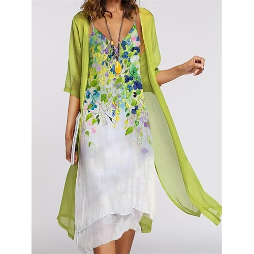 

Per donna Set di vestiti a due pezzi Abito casual Abiti in chiffon Giornaliero Per eventi Di tendenza Informale Stampa Vestito longuette A V Mezza manica Pop art A foglia Morbido Verde Estate
