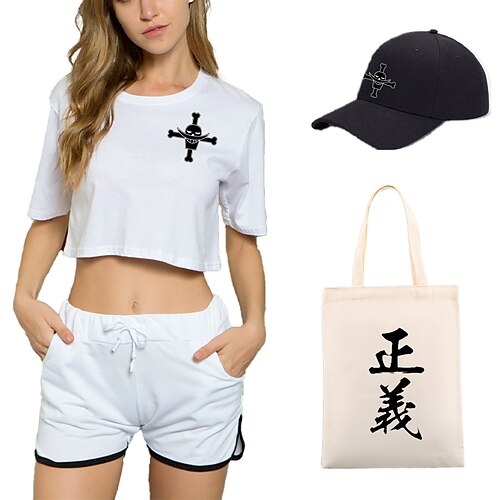 

One Piece Seeräuber T-Shirt-Ärmel Kurze Hosen Baseballmütze Bedruckt Grafik Tasche Unterhose Hut Für Damen Erwachsene Heißprägen 100% Polyester Casual