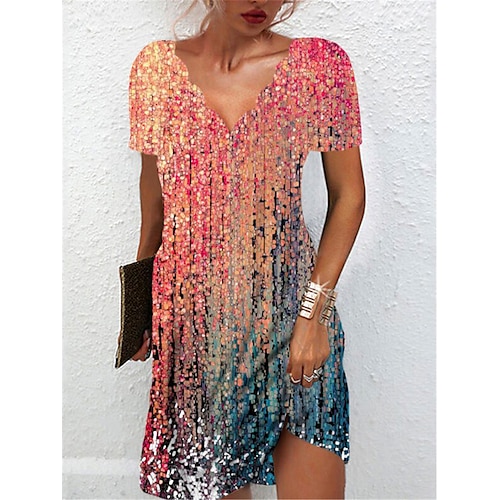 

Dame Uformell kjole Sommerkjole Print kjole Nyanse Trykt mønster Skumpet hals Mini kjole Aktiv Mote utendørs Daglig Kortermet Normal Regnbue Sommer Vår S M L XL XXL