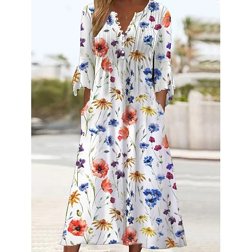 

Per donna Vestito casual Abito estivo Abito stampato Floreale Pulsante Stampa A V Vestito longuette Di tendenza Moderno Giornaliero Per eventi Mezza manica Standard Bianco Estate Primavera S M L XL