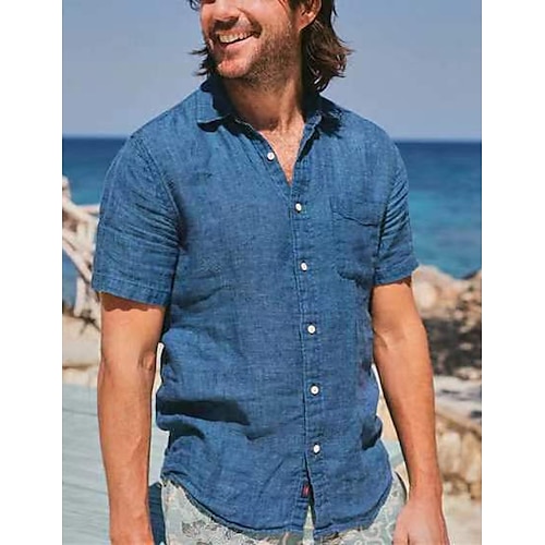 

Per uomo camicia di lino Camicia con bottoni Camicia estiva Maglietta informale Camicia da spiaggia Blu scuro Azzurro Manica corta Liscio Bavero Estate Informale Giornaliero Abbigliamento Tasca