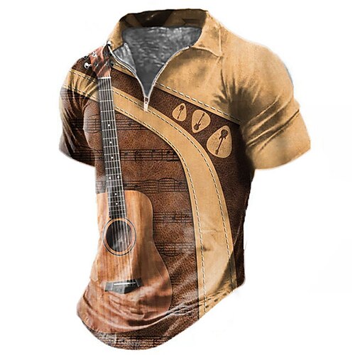 

Herre POLO Trøje Golftrøje Grafiske tryk Musik Guitar Aftæpning Gul udendørs Gade Kort Ærme Knap ned Trykt mønster Tøj Sport Mode Gade Designer