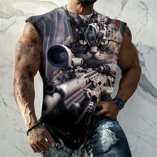 

Per uomo Panciotto Maglietta senza maniche da uomo Pop art Animali Gatto Girocollo Abbigliamento Stampa 3D Giornaliero Sport Senza maniche Stampa Di tendenza Originale Muscolo