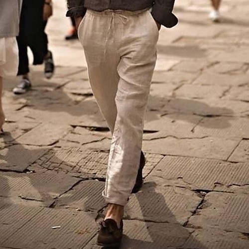 

Per uomo Pantaloni di lino Pantaloni Pantaloni estivi Pantaloni da spiaggia A cordoncino Vita elastica Liscio Comfort Traspirante Esterno Giornaliero Per uscire Misto cotone e lino Di tendenza