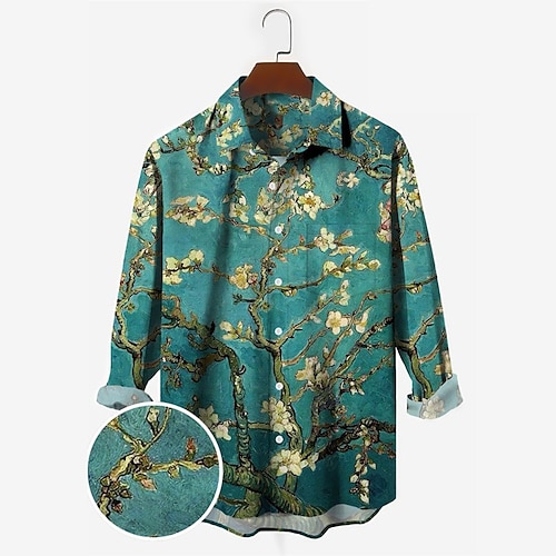 

Men's Shirt Floral Graphic Prints Turndown Blue Outdoor Street Long Sleeve Button-Down Print Clothing Apparel Fashion Streetwear Designer Soft