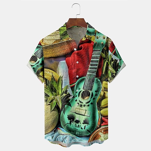 

Hombre Camisa camisa hawaiana Estampados Música Guitarra Cuello Vuelto Verde Trébol Calle Casual Mangas cortas Abotonar Estampado Ropa Tropical Moda Ropa de calle Hawaiano