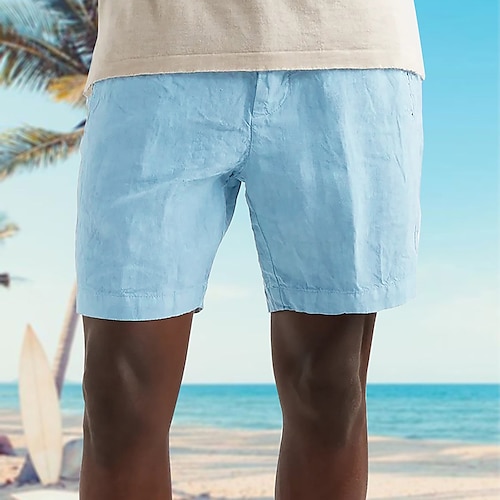 

Men's Shorts Linen Shorts Summer Shorts Pocket Straight Leg Solid Color Comfort Soft Work Casual Daily Linen / Cotton Blend Fashion Streetwear Yellow Blue Micro-elastic