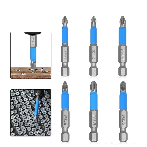 

6-teiliges rutschfestes magnetisches Schraubendreher-Bit-Set Sechskantschaft Phillips/Kreuz-Bit-Schraubendreher-Bohrer ph1/ph2/ph3/pz1/pz2/pz3