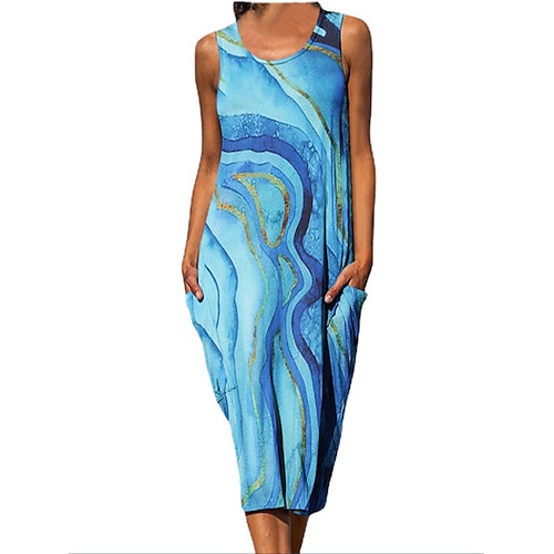 

vestito maglione casual da donna vestito maglione a trapezio abito maglione serbatoio tasca grafica stampa girocollo vestito maglione midi moda attiva all'aperto quotidiano senza maniche vestibilità