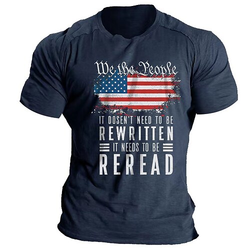 

Herre T skjorte Grafiske T-skjorter Kul skjorte Amerikansk flagg Crewneck Varm stempling Fritid / hverdag Trykt mønster Klær Fritid