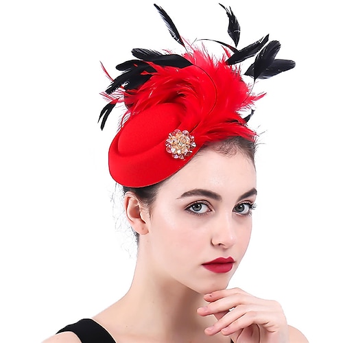 

fascinators polyester Kentucky Derby Hesteløp Elegant Britisk Med Fjær Strå Hodeplagg Hodeplagg