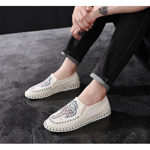 

Homens Mocassins e Slip-Ons Sapatos Confortáveis Tênis Slip-on Mocassim Vintage Casual Ao ar livre Diário Caminhada Lona Respirável Branco Azul Verão