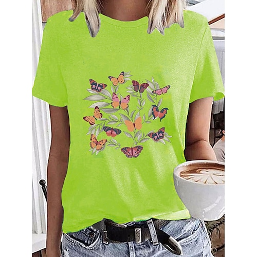 

Mujer Camiseta Blanco Amarillo Verde Claro Graphic Mariposa Estampado Manga Corta Diario Festivos Básico Escote Redondo Regular Mariposa S