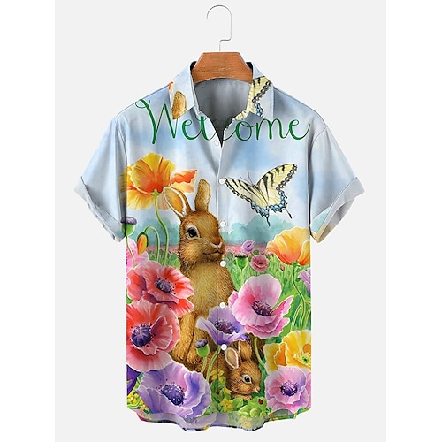 

Per uomo Camicia Camicia hawaiana Floreale Coniglietto Stampe astratte Buona Pasqua Pasqua Collo ripiegabile Blu Strada Informale Maniche corte Bottone giù Stampa Abbigliamento Di tendenza