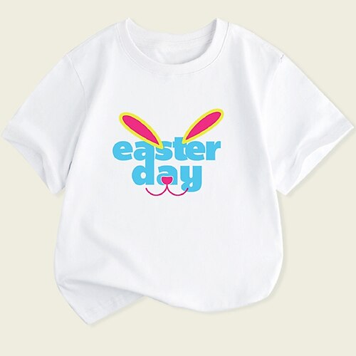 

Børn Pige Påske T-shirt Kanin Afslappet Kortærmet Crewneck Yndig 7-13 år Sommer Elfenben Lyserød Lysegrå