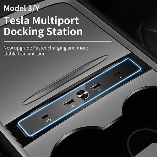 

4 i 1 usb led hub midtkonsoll adapter usb hub dockingstasjon kabellader drevet splitter for tesla modell 3/y