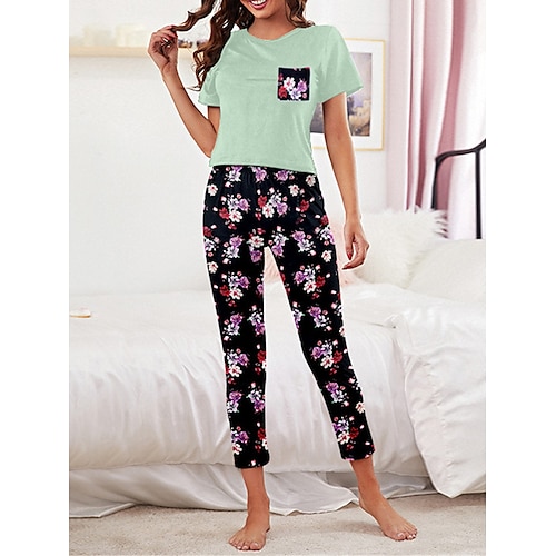 

Per donna Pigiami Top e pantalone del pigiama Completi Leopardo Fiore decorativo Di tendenza Informale Morbido Interni Giornaliero Da letto Poliestere Traspirante Girocollo Manica corta maglietta