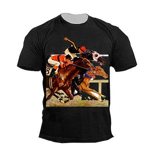 

Herre T-shirt T-Shirts Grafisk Hestevæddeløb Rund hals Tøj 3D-udskrivning udendørs Afslappet Kortærmet Trykt mønster Årgang Mode Designer